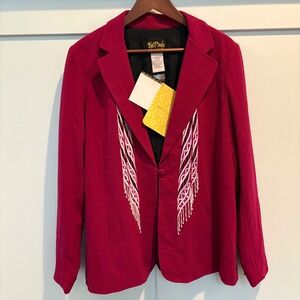 NWT Bob Mackie Wearable Art Blazer Women Large Magenta Embroidered Beaded Fringe